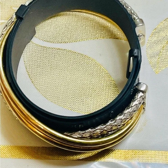 925 Sterling Silver Double Twist Cuff Bracelet Two Tone Italy 23g Sz 6-6.25” - Picture 9 of 10